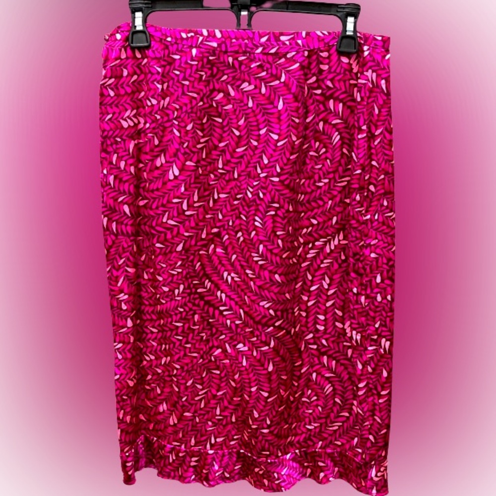 Tibi Womens Silk Straight Skirt With Ruffle Hem in Shades of Pink sz 6